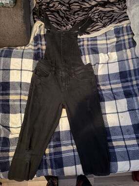 Refuge Black Distressed Skinny Denim Overalls